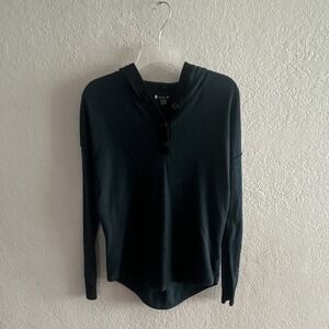 Pine Green Smartwool Shadow Pine Hoodie Black Button Placket and Ribbed Trim S